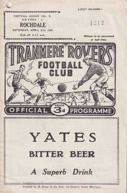 Tranmere Rovers v Rochdale Match Programme 1962-04-21